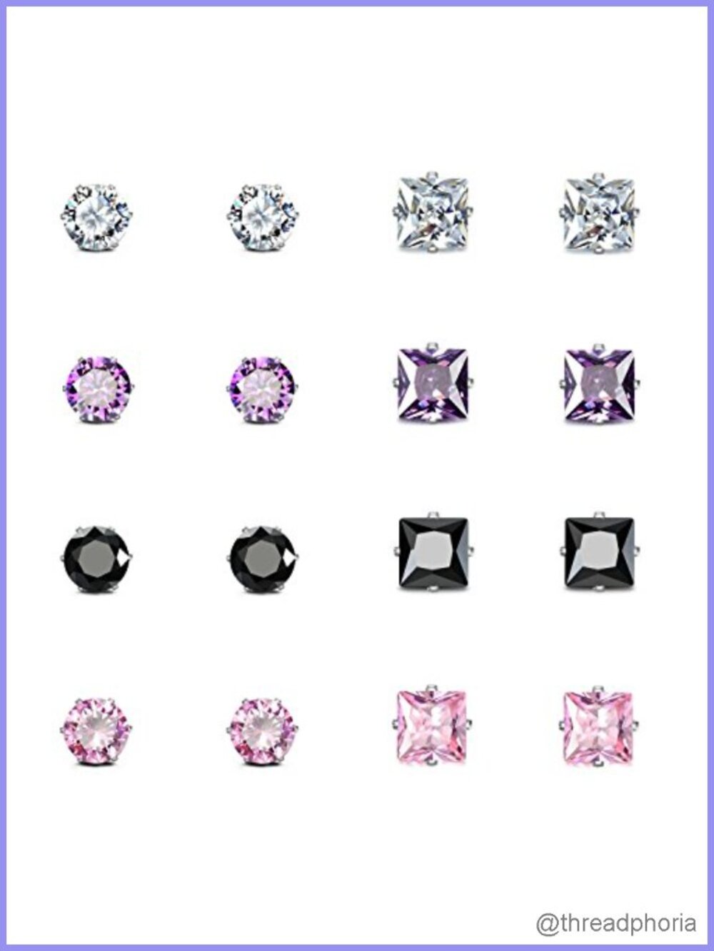 8 Pair CZ Stud Earrings Set Stainless Steel Hypoallergenic Birthstone Tiny